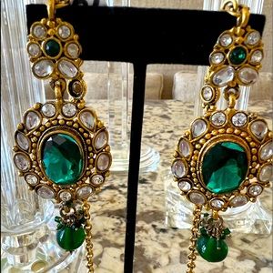 INDIAN Green Stone & Gold Earings